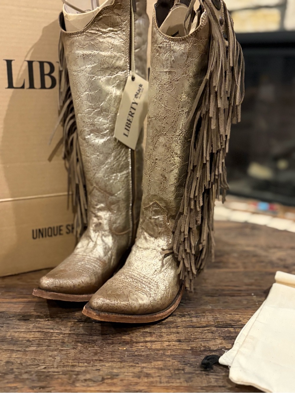 LIBERTY Black Metallic Taupe Fringe Lace-Up Western Boots - pewter - Picture 3 of 9